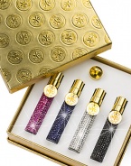 What woman wouldn't adore having her daily choice of four Swarovski pavé-studded pocket sprays-one in glistening fuchsia (Chinatown), one in cobalt blue (Nuits de Noho), one in silver-crystal (the Scent of Peace), and one in black (Bond No.