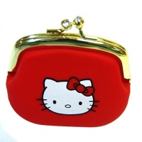 Hello Kitty Portable Clutch Wallet Coin Purse with Jewel Closure Red