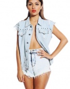 G2 Chic Women's Ripped Studded Boyfriend Denim Jean Vest