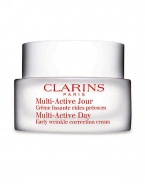 Early Correction. Continuous Protection. Visible Perfection. Multi-Active Day is the newest innovation from Clarins high performance skin care with new formulas and textures that prevent and visibly correct early signs of aging.Powerful and targeted early wrinkle control Reinforced and continuous antioxidant defense delivered directly to the skin Radiance boosting action Dermal-epidermal junction repair Dermatologist tested Non-comedogenic 1.7 oz. 