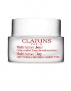 Early Correction. Continuous Protection. Visible Perfection. Multi-Active Day is the newest innovation from Clarins high performance skin care with new formulas and textures that prevent and visibly correct early signs of aging.Powerful and targeted early wrinkle control Reinforced and continuous antioxidant defense delivered directly to the skin Radiance boosting action Dermal-epidermal junction repair Dermatologist tested. Non-comedogenic 