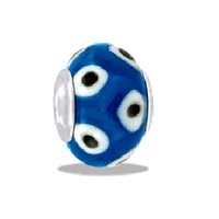 Light Blue Dot Italian Glass European/Memory Charm Double Sterling Layered Bead - Fits Pandora Bracelets