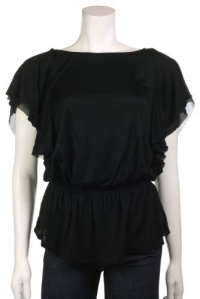 Juicy Couture Womens Black Flutter Sleeve Boatneck Tunic Shirt Blouse, X-Small