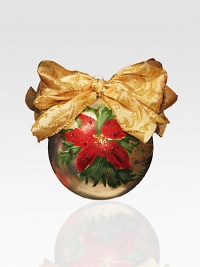 The season's most cherished flower takes center stage on this shimmering hand-painted ornament finished with a glittering gold bow.Hand-painted glassBow detail4 diam.Imported