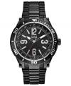 A modern watch from GUESS in a sporty silhouette and blacked out tones.