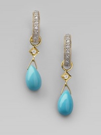 Smooth teardrops of richly hued turquoise with diamond accents are ready to hang from your favorite hoops. Diamonds, 0.03 tcw Turquoise 18k yellow gold Drop, about ¾ Spring ring clasp Imported Please note: Earrings sold separately.