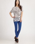 Featherweight linen in bold zebra stripes and a rocker-chic distressed finish.CrewneckDropped shouldersShort sleevesPullover styleAbout 27 from shoulder to hemLinenMachine washImportedModel shown is 5'9 (175cm) wearing US size Small.