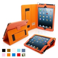 Snugg iPad Mini Leather Case in Orange - Flip Stand Cover with Elastic Hand Strap and Premium Nubuck Fibre Interior - Automatically Wakes and Puts the Apple iPad Mini to Sleep