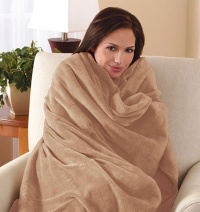 Sunbeam Micropluah Throw Camelot Cuddler Heated Electric Warming Blanket with 3 Heat Settings Controller - Mushroom Beige