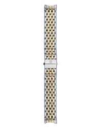 Designed to compliment and customize your Michele chronograph, this striking dual tone bracelet is richly crafted in stainless steel and 18 karat yellow gold plate.