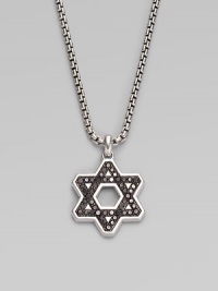 Black diamonds trace the familiar angles of the Star of David, cast in polished sterling silver on a box-chain necklace. From the Black Diamond Collection Sterling silver Black diamonds, 1.14 tcw Chain length, about 22 Lobster clasp Imported 