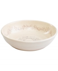 Homegrown style. An organic shape and engraved florals give the Espana Antica serving bowl a handcrafted feel that suits country settings. From the Tabletops Unlimited dinnerware collection.