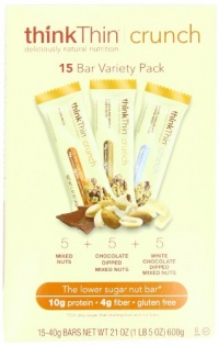 thinkThin Crunch Variety Box, Gluten Free, 1.41-Ounce Bars (Pack of 15)