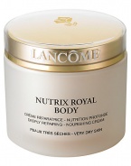 Nurture very dry skin back to supple softness. Rescue your skin from serious dryness. Instantly relieve uncomfortable tightness and smooth the roughness caused by extreme dehydration. Repair the appearance of dry skin with Royal Lipidéum, a unique technology enriched with Royal Jelly that supplements skin's own natural lipids for intense hydration. Protect your body with renewed levels of moisture-trapping lipids. Skin feels insulated from the daily effects of climate and seasonal changes.