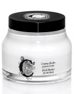 A sumptuous blend of choice ingredients, rich butter combines the renowned soothing properties of rose floral water with the radiance boosting effects of organic honey and the long-term protection of argan oil which nourishes even the driest, sensitive skin.It leaves the skin glowing and delicately perfumed. Does not contain parabens, synthetic coloring agents or sulfates. Glass jar with black Bakelite screw cap. 