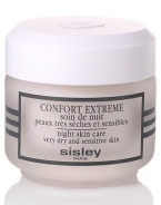 Confort Extreme night facial skin care soothes and hydrates dry, sensitive skin as well as skin weakened by harsh climates, stress or surgery. Skin becomes softer and more luminous. Includes echinacea, arnica flower and wheat proteins. 1.6 oz. 