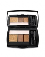 Infinitely luminous and sensationally smooth All-in-One Five Shadow Palette to brighten eyes. This versatile palette conveniently creates a full eye look for day or night. Experience the newest generation of luminosity as silky lustrous powders transparently wrap the skin, allowing a seamless layering of pure color for a silky sheen and radiant finish. Long wear 8 hour formula. Color does not fade and continues to stay true.