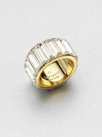 Sparking baguette stones surround this elegant piece. Plastic stones12k goldplatingImported 