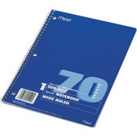 Mead Spiral 1-Subject Wide-Ruled Notebook, 1 Notebook, Color May Vary, Assorted Colors  (05510)