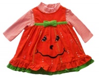 Rare Editions Girls 2pc Pumpkin Face Orange Corduroy Jumper Dress Set, 9M