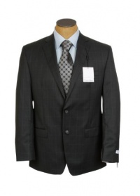 Calvin Klein Mens Slim Fit Dark Gray Windowpane Wool Suit