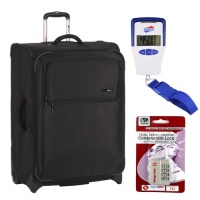 Delsey Helium Superlite 29 Expandable Trolley Suitcase Black + American Tourister Digital Luggage Scale 100 lbs. Capacity + Accessory Kit