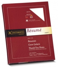 Southworth Excceptional Resume Paper, 100% Cotton, 32 lb, White, 100 Count (RD18CF)