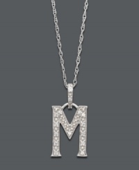 Spell it out in sparkle! This personalized initial charm necklace makes the perfect gift for Meredith or Michelle. Features sparkling, round-cut diamond accents. Setting and chain crafted in 14k white gold. Approximate length: 18 inches. Approximate drop: 1/2 inch.