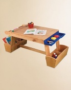 Unleash their imaginations! This deluxe art table gives budding artists everything they need to create their next masterpiece- deep storage compartments hold all their supplies while a handy drying rack keeps their finished pieces flawless.