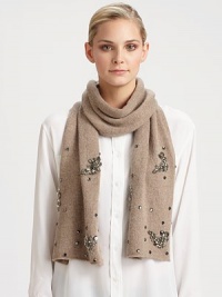 EXCLUSIVELY AT SAKS.COM. An ultra-soft, ultra-plush wool blend knit wrap is given a feminine update with crystal embellishment.40% polyester/28% nylon/17% wool/10% angora/5% cashmereAbout 10 X 64Dry cleanImported