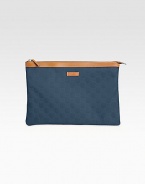 Nylon Guccissima trimmed with leather in a zip-top pouch.Top zip closureFully lined12W X 8½H X 1/4DMade in Italy