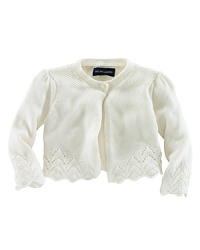 A cozy knit shrug is an adorable addition to any outfit with its delicate pointelle-knit details and scalloped trim.