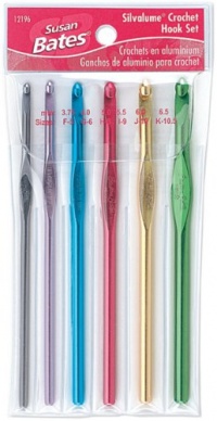 Susan Bates Silvalume Crochet Hook Set in Pouch Sizes F, G, H, I, J, K