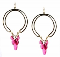 Jessica Simpson Earrings, Gold-Tone Double Hoops with Pink Teardrop Beads Earrings