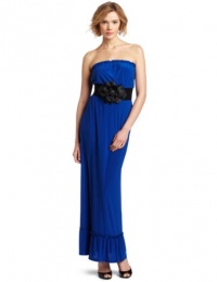 Wrapper Strapless Maxi Dress with Wide-Belt Flower Detail