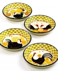 Cute chicken and check patterns in Oh Happy Day bowls promise to make every meal sunny and bright. Easy-care earthenware adds to the appeal of charming country dinnerware from Certified International.