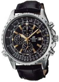 Casio Men's Stainless Steel Edifice Flight Two Tone Black Dial Tachymeter Strap