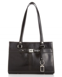 Contrast trim emphasizes the clean, refined lines on this classically elegant glazed leather satchel from Giani Bernini.