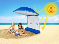 NEW ezShade Beach Umbrella & Sun Shield Combo Pack (Award Winning) UPF 50+ Blocks 99% UVA/UVB, DOUBLES Your Shade and Keeps You COOLER!