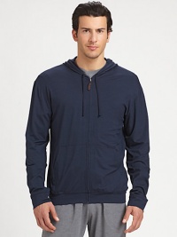 Comfort and style go hand in hand with this incredibly soft full zip-hoodie rendered in a lightweight, breathable micro-modal blend.Zip frontAttached drawstring hoodFront kangaroo pocketsBanded cuffs and hem95% micro-modal/5% elastaneMachine washImported