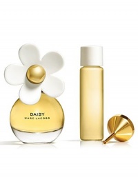 A sparkling floral fragrance that is original and playful, flirtatious with a sweet innocence. For the free-spirited woman who is young at heart, edgy and full of color. The Daisy purse spray is great for travel. The bottle is topped with a single vinyl petal that bends to the touch. Includes: Golden funnel Pure Perfume Daisy Purse Spray bottle, 0.68 oz. Refill, 0.5 oz. 