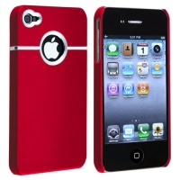 eForCity Snap-on Rubber Coated Case compatible with Apple® iPhone® 4 / 4S, Red with Chrome Hole Rear