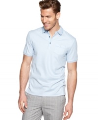 A pique weave adds some soft sheen to your normal polo look with this shirt from Calvin Klein.