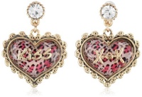 Betsey Johnson Lovely Leopard Pink Heart Drop Earrings