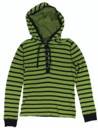 Lauren Active Women's Striped Waffle-Knit Hooded Shirt (Hamilton Green/City Navy) (Medium)