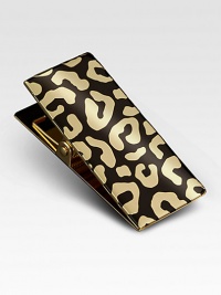 Stay organized using this leopard print clip with shiny goldplated brass accents. 4½H X 2WMade in Portugal