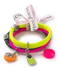 Juicy Couture Set of 3 Hair Elastic Bands - Heart, Pineapple, JC Charm in Neon Colors