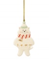 Deck the tree with your favorite feline this Christmas. This precious porcelain kitty is painted with a candy cane striped scarf and finished with gold detailing.