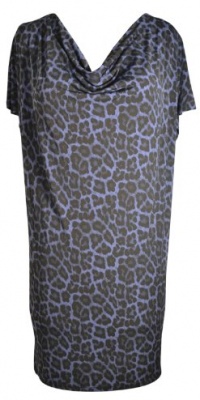 Michael Michael Kors Women's Blue Cowl Neck Leopard Print Dress (L)