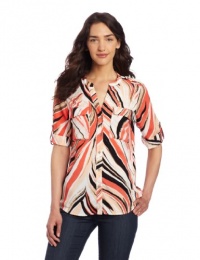 Calvin Klein Women's Print Crew Neck Roll Sleeve Shirt